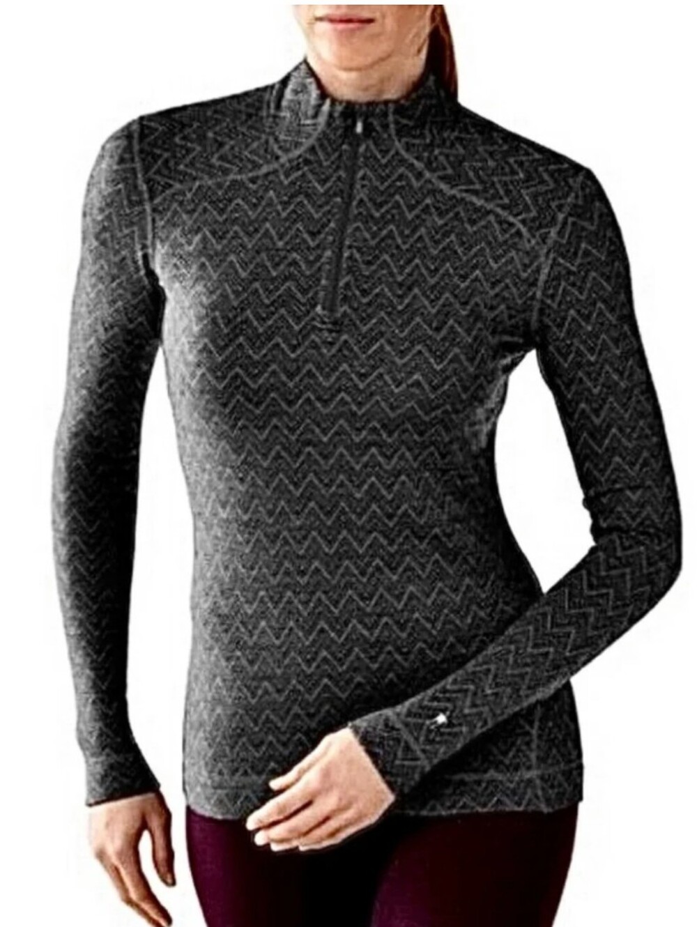 Smartwool Merino Wool Base Layer Zip Up Large Black Gray